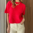Cropped Knit Sweater Half Sleeve Round Neck Pullover Top