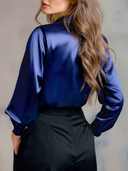 Women's Elegant Black Satin Blouse with Long Sleeves
