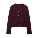 Womens Cropped Knit Cardigan Long Sleeve Button Front Pocket Sweater