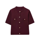 Slim Knit Cardigan Womens Short Sleeve Button Top