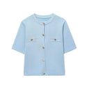 Slim Knit Cardigan Womens Short Sleeve Button Top