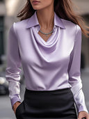 Women's Elegant White Satin Draped Neck Blouse