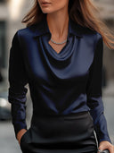 Women's Elegant White Satin Draped Neck Blouse