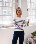Women’s Breton Sweater – Ivory & Denim Blue Striped Knit