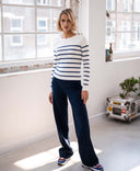 Women’s Breton Sweater – Ivory & Denim Blue Striped Knit