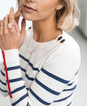 Women’s Breton Sweater – Ivory & Denim Blue Striped Knit
