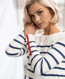 Women’s Breton Sweater – Ivory & Denim Blue Striped Knit