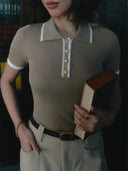 Ribbed Knit Pullover Short Sleeve Slim Fit Top