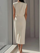 Women’s Midi Dress – Elegant Fit with Button Detail & Side Slit