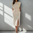 Women’s Midi Dress – Elegant Fit with Button Detail & Side Slit
