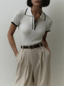 Ribbed Knit Pullover Short Sleeve Slim Fit Top
