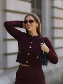 Womens Cropped Knit Cardigan Long Sleeve Button Front Pocket Sweater