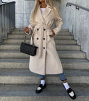 Women’s Long Double-Breasted Winter Coat – Elegant Warm Belted Classic Style