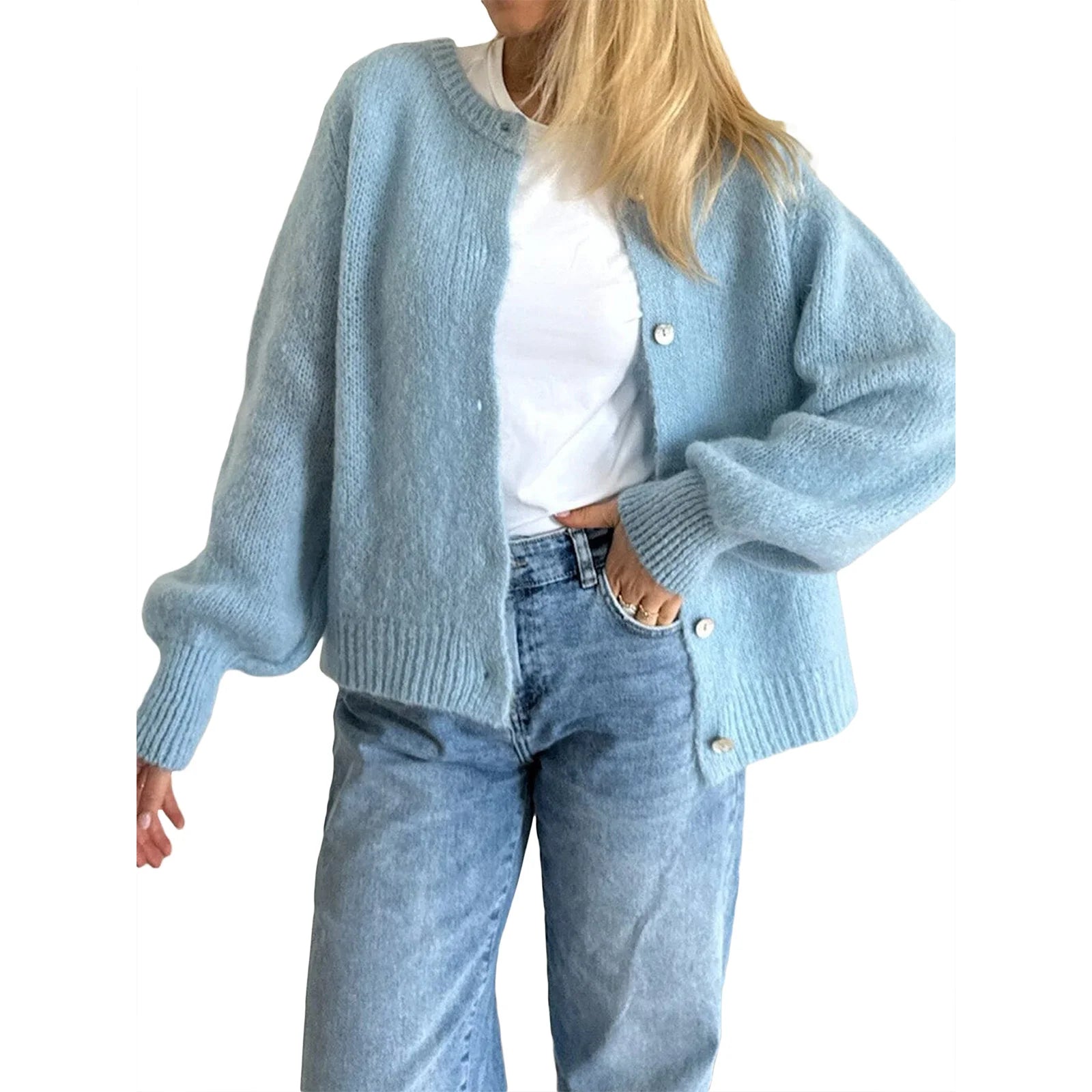 Button Up Knit Cardigan Lightweight Soft Sweater