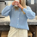 Womens Soft Knit Cardigan O Neck Long Sleeve Loose Sweater