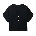 Womens Short Sleeve Knit Vest V Neck Button Top