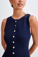 Womens Sleeveless Knit Dress Long Bodycon Button Front