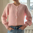 Womens Soft Knit Cardigan O Neck Long Sleeve Loose Sweater