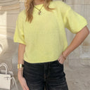Cropped Knit Sweater Half Sleeve Round Neck Pullover Top