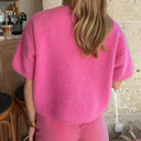 Cropped Knit Sweater Half Sleeve Round Neck Pullover Top