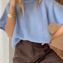 Cropped Knit Sweater Half Sleeve Round Neck Pullover Top