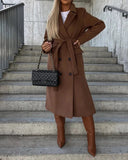 Women’s Long Double-Breasted Winter Coat – Elegant Warm Belted Classic Style