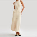 Womens Sleeveless Knit Dress Long Bodycon Button Front