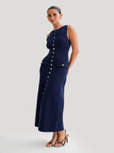 Womens Sleeveless Knit Dress Long Bodycon Button Front