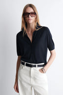 Slim Fit Polo Cardigan Knit Shirt