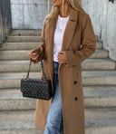 Women’s Long Double-Breasted Winter Coat – Elegant Warm Belted Classic Style