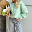 Womens Soft Knit Cardigan O Neck Long Sleeve Loose Sweater