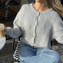 Womens Soft Knit Cardigan O Neck Long Sleeve Loose Sweater