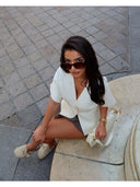 Womens Short Sleeve Knit Vest V Neck Button Top