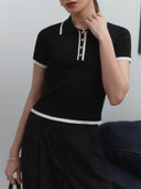 Ribbed Knit Pullover Short Sleeve Slim Fit Top