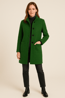 Women’s Wool Blend Coat – Elegant Stand Collar Design with Pockets