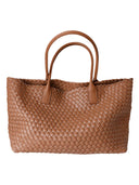 Women’s Tan Woven Leather Tote Bag – Stylish Handbag
