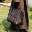 Women’s Tan Woven Leather Tote Bag – Stylish Handbag