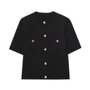 Slim Knit Cardigan Womens Short Sleeve Button Top