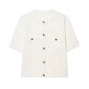 Slim Knit Cardigan Womens Short Sleeve Button Top