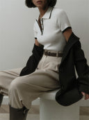 Ribbed Knit Pullover Short Sleeve Slim Fit Top